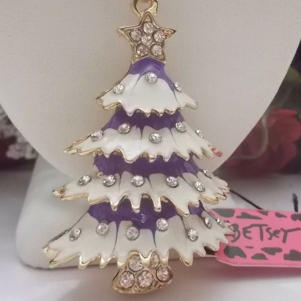 Betsy Johnson purple snow covered Christmas tree necklace